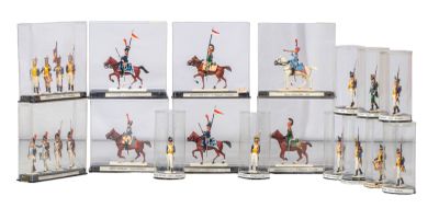 a lot of miniature figurines of people riding horses