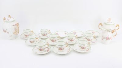 LIMOGES FRANCE - Service à café en porcelaine à décor de fle…