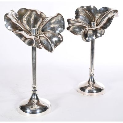 ORIGINALE PAIRE DE CHANDELIERS D’ESPRIT ART NOUVEAU en argen… - Photo 1