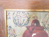 a picture of a painting of a red vase on a table