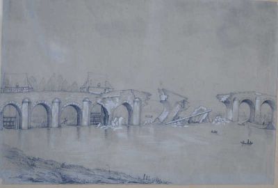 Ecole Française XIXème siècle "Vue du Pont de L'Arche après …