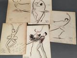 four drawings of a man and a woman doing different poses