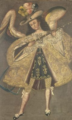 an image of a painting of a man in a golden coat and hat