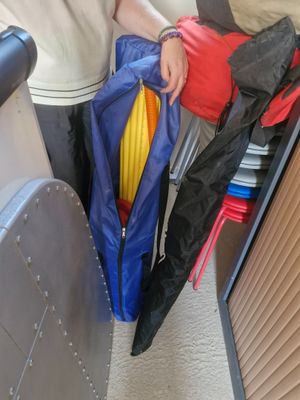 a woman that is standing next to a luggage bag