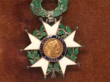 a medal with a star on it on a brown surface