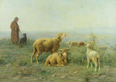 Albert CHARPIN (1842-1924). Berger et son troupeau. Huile su…
