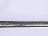 an old baseball bat sitting on top of a table next to a white background
