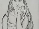 drawing of a woman with her hand on her chin and a cigarette in her mouth