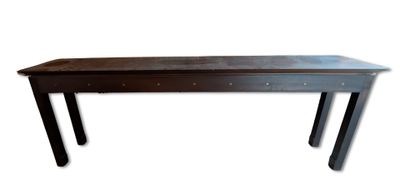 an image of a wooden table with a metal top