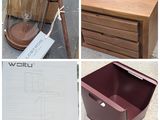 plusieurs photos différentes d'une commode en bois et d'un verre à vin