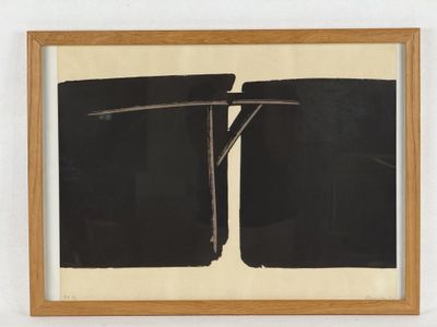 an image of a black and white painting hanging on a wall