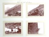 four black and white photographs of people on a mountain side
