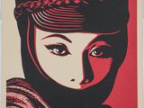 a poster of a woman wearing a hat and scarf