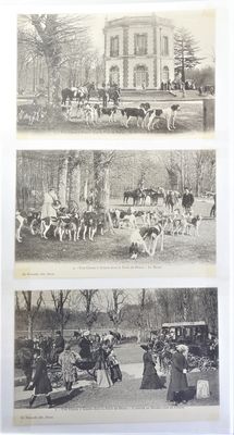 deux vieilles photos en noir et blanc représentant des chevaux et des calèches dans un parc