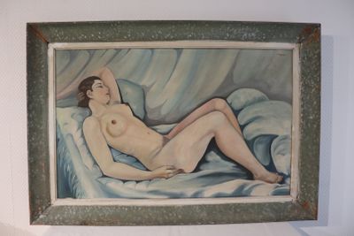 une peinture représentant une femme nue allongée sur un lit