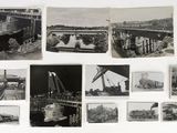 several black and white photographs of a train and a bridge