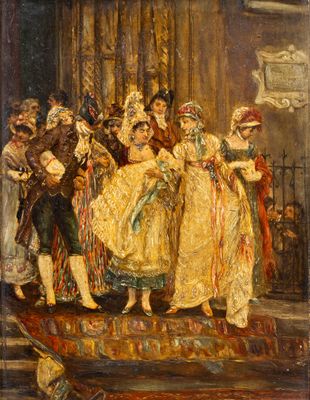 une image d'un tableau représentant un groupe de personnes sur une scène