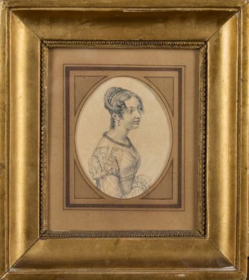 an antique portrait of a woman in a gold frame