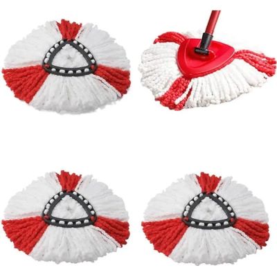 four red and white mop heads on a white background