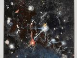 an image of a painting of a space scene with stars and planets
