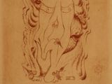 une image représentant le dessin d'une femme avec un cheval sur le dos