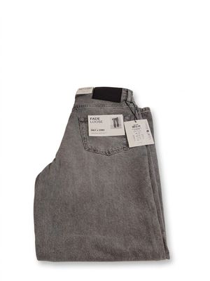 a close up of a pair of grey jeans on a white background
