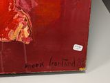 painting of a woman in a red dress sitting on a red chair