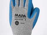 une paire de gants gris et bleus sur fond blanc