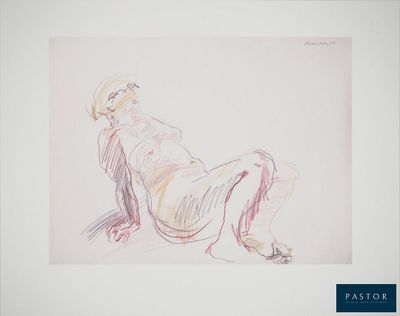 dessin représentant une femme nue assise sur une chaise, les jambes croisées