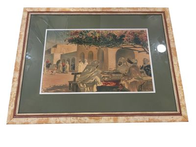 tableau encadré représentant un homme et une femme assis sur un banc