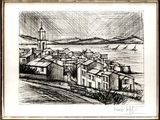 une image représentant un dessin d'une ville au bord de l'eau