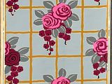 a picture of a picture of a pink rose pattern on a blue background