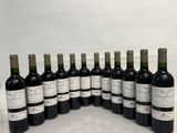 several bottles of wine are lined up in a row on a table