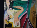 une peinture représentant une femme assise sur une chaise