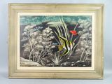 an image of a painting of a fish and plants in a frame