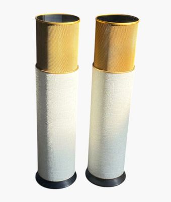 une paire de vases blancs et dorés sur fond blanc