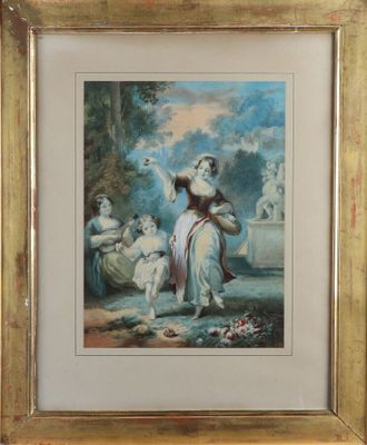 an image of a painting of a woman and two children