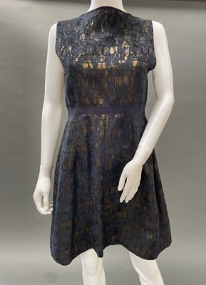 an image of a mannequin wearing a black dress with a lace overlay