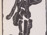 a black and white drawing of a man in a suit