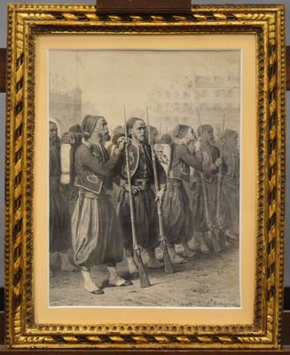 an old picture of a group of men standing next to each other