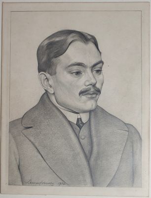 portrait d'un homme en costume-cravate, portant une moustache