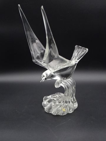 Oiseau en cristal, porte une étiquette Murano Italie, H : 39