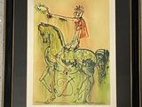 tableau représentant une femme à cheval, coiffée d'une couronne