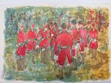 a painting of a group of men in red uniforms
