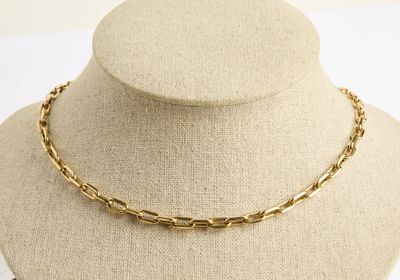 gros plan d'un collier à chaîne en or sur un mannequin