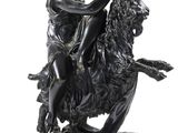 statue représentant un homme à cheval avec un lion, sur fond blanc