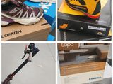 several pictures of various types of shoes on display in a store