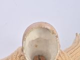 a small stuffed animal holding a cup on a white surface