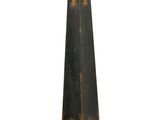 an image of a tall black and gold candle holder on a white background