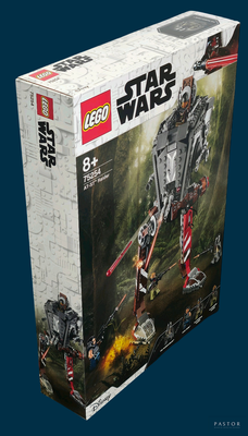 une boîte contenant des sets Lego Star Wars sur fond bleu